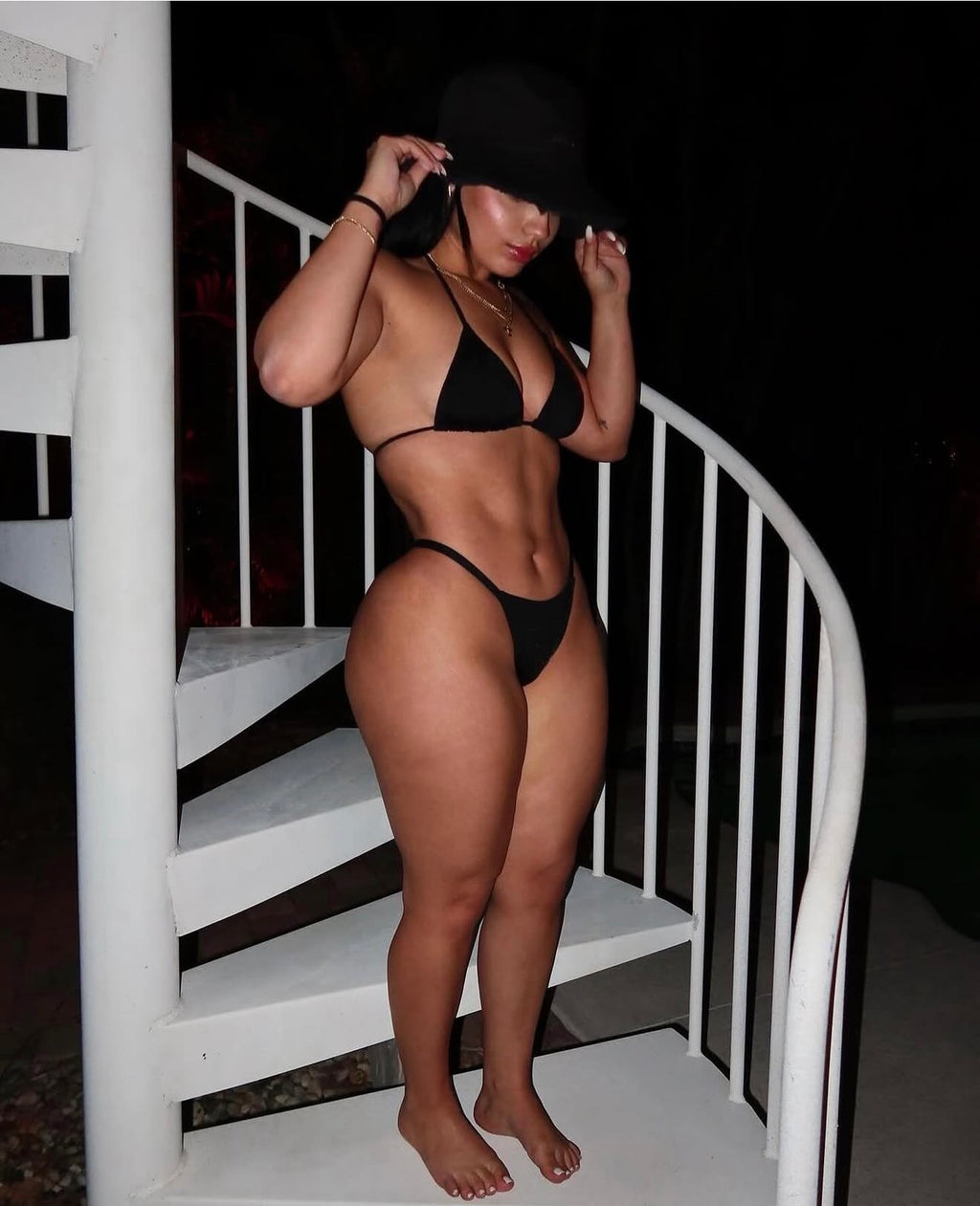 Black High Cut Thong Set