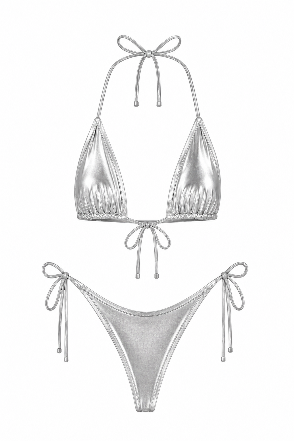 Metallic Silver Thong Set